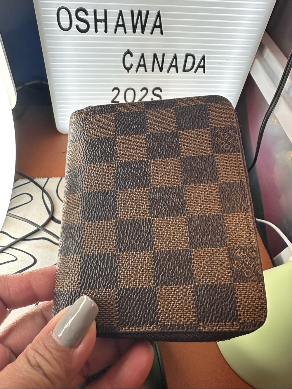 Brown Checker Zip Wallet - Men Bags - Picture 4 of 4